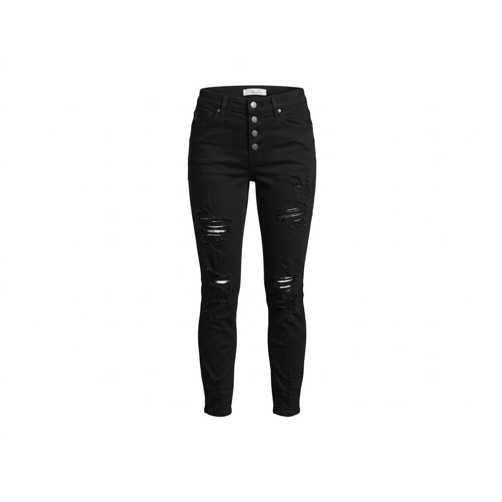 Kancan Black Distressed Skinny Jeans Women's 15/31 Button Fly Stretch Ripped